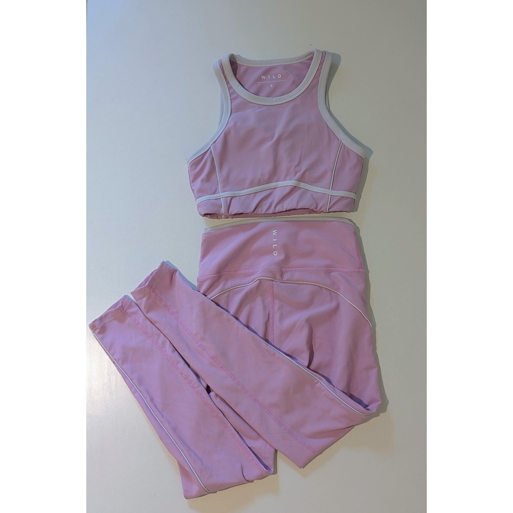 Wilo Melbourne Australia Ribbed Activewear Set Pink Lilac Sports Bra Leggings S